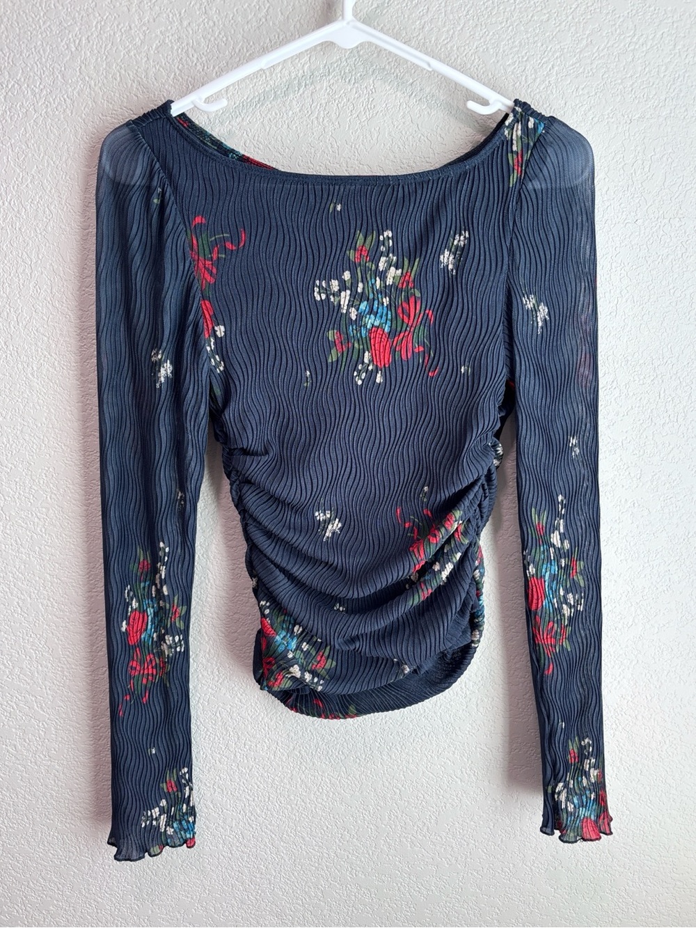 Free People Crimson Lights Floral Mesh Long Sleeve Crop Top Women’s Size Small